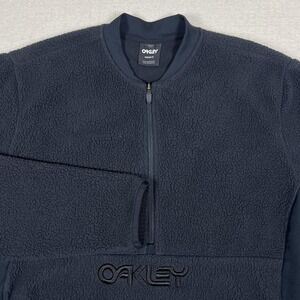 Oakley Fluffy 1/2‎ Zip Fleece Jacket Mens M Blue Sherpa Pullover Custom Fit Logo